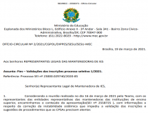 Ofício SEI/MEC nº 02/2021, trata sobre as validações das inscrições do processo seletivo do FIES 2021.1