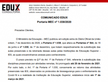 EDUX Esclarece o teor da Portaria MEC nº 1.038/2020
