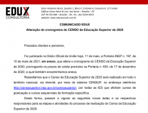 A EDUX Consultoria emite comunicado sobre a alteração do cronograma do CENSO da Educação Superior de 2020