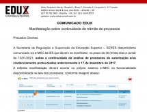 A EDUX Consultoria emite informe sobre a opção de manifestação à respeito da continuidade do trâmite dos processos no sistema e-MEC