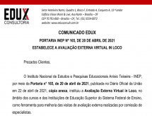 EDUX emite informe sobre a Portaria INEP nº 165/2021, que institui a Avaliação Externa Virtual in loco