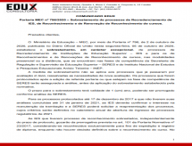 A EDUX Consultoria emite informe sobre a Portaria nº 796 MEC que dispõe o Sobrestamento dos processos de Recredenciamento, Reconhecimento e Renovação de Reconhecimento
