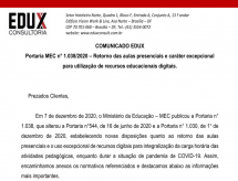 EDUX emite informe sobre a Portaria MEC nº 1.038/2020, que dispõe sobre o retorno das aulas presenciais em caráter excepcional para utilização de recursos educacionais digitais